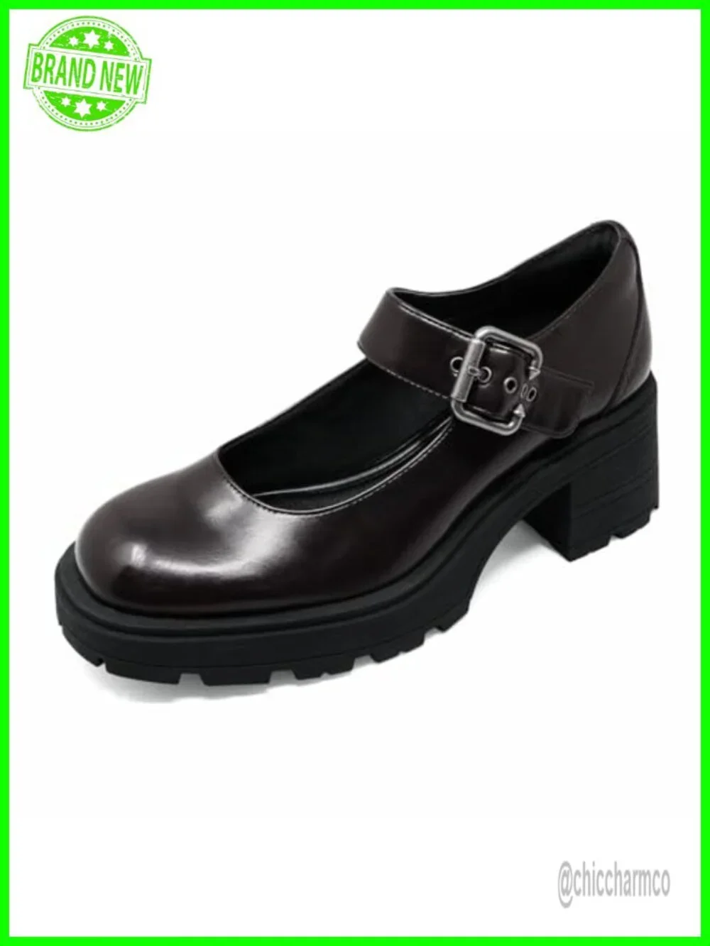 Chunky Block Heel Mary Jane Pumps with Buckle Strap PU Upper